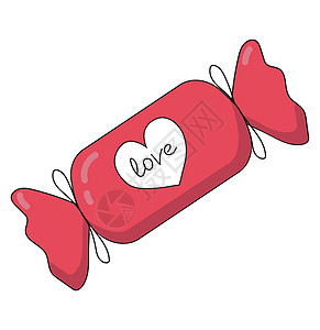 与题字爱的桃红色糖果 情人节的矢量甜点 糖果图标贴纸插图图片