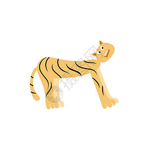 在孤立的白色背景上的滑稽老虎 手工绘制的儿童卡通矢量插图 动物园和食肉动物 儿童书籍 漫画书 着色书的虎纹图片