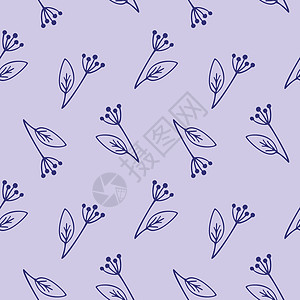 紫色无尽的无缝图案与涂鸦花和树枝 矢量轮廓图 纺织品 服装 封面 女孩室内装饰的背景图片