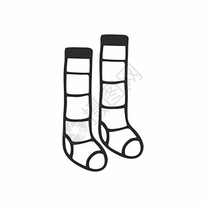 以涂鸦风格绘制的条纹袜及膝袜 家用服装的黑白矢量草图 紧身衣 袜子和及膝袜 孤立在白色背景上的手绘插图图片