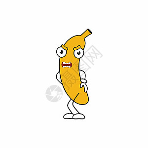 愤怒的香蕉孤立在白色背景上 有面孔和情感的水果 有趣的儿童矢量说明 卡通字符图片
