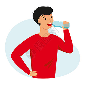 一个人喝瓶子里的水页面成人水合物维生素卡通片玻璃饮食横幅英雄插图图片
