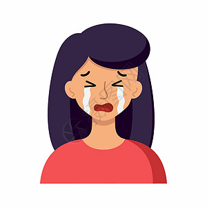 这女孩在哭 她脸上的眼泪 人类情感 卡通风格中的矢量字符情绪卡通片情怀女士女人心理学插图眼睛悲伤化身图片