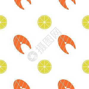 鲑鱼和柠檬 无缝模式 矢量图片