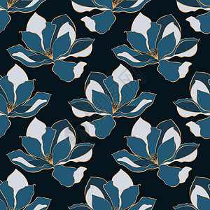 马格诺利亚暗蓝色图案 花粉金和深色背景图片