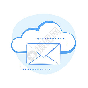具有在线消息概念的电子邮件云服务 云托管通信 可远程访问消息 基于云的电子邮件服务存储平面设计矢量图标图片