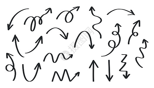 矢量箭头集 一组手绘箭头分离 用于演示的元素图片