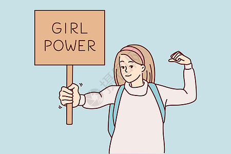 女权主义者展示了为女性权利而战的文本女孩力量的标志 矢量图像图片