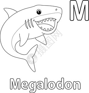 Megalodon 字母 ABC 孤立颜色页面 M图片