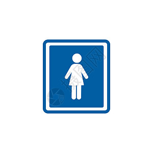 矢量女厕所标志 带有白色边框和圆形边缘的蓝色方形背景上的白人女性图标图片