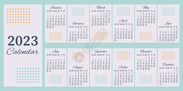 2023年日历的颜色布局形状问候语规划师日记卡片几何办公室圆圈数字商业图片