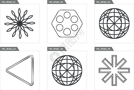 对象的 Y2K 样式向量集 野蛮星和花的形状 图形装饰的元素狂欢世纪收藏海报绘画月亮天空金光地球空间图片