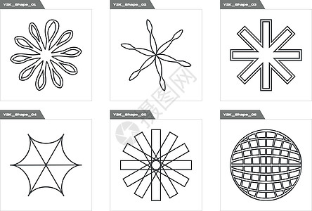 一组Y2K矢量 特殊图形资产 图案装饰要点绘画海报服饰原子行星火花艺术狂欢海浪涂鸦图片