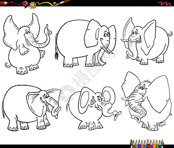 卡通象大象动物字符设置彩色页面背景图片