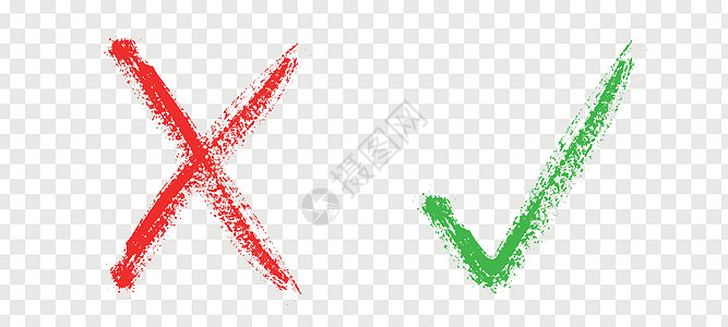 正确的绿色和错误的红色图标 好的 x 标记 是和否答案检查 真正的勾号或错误的十字图标 矢量图插图测验圆圈复选失败刷子投票图片