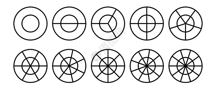 用于数学的分数派 圆形派加上块 片段切片组 简单几何 矢量孤立插图统计数据馅饼桌子进步部门研究戒指车轮信息图片