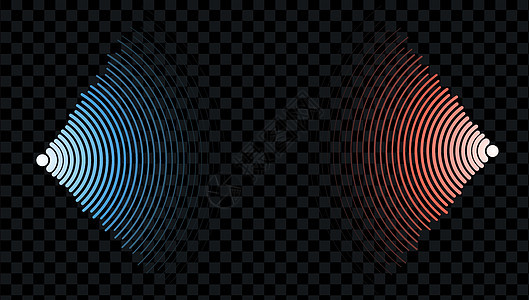 抽象风格的红色和蓝色波浪 水波纹 抽象声音蓝光效果 声纳声波 矢量隔离图图片