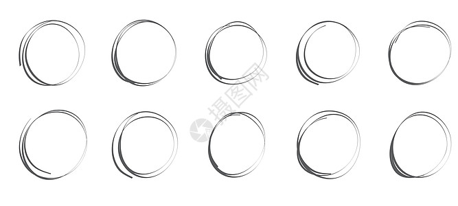 一组手工绘制的圆圈草图框架 感触尖笔ovals Doodle 圆形框元素孤立矢量插图荧光笔圆弧婚礼艺术中风销售草稿水晶编织毛毡图片