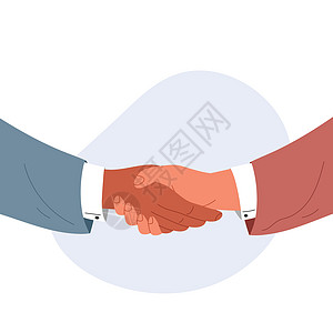 握手商务伙伴男士 握手的人做交易 达成协议和缔结合同 伙伴关系的概念 在白色背景上孤立的彩色平面矢量图图片