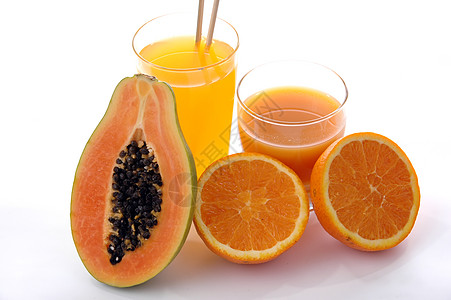 一杯橙汁 有切橙子和木瓜高清图片