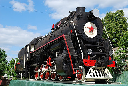 蒸汽机车历史铁路红色星星晴天引擎技术图片