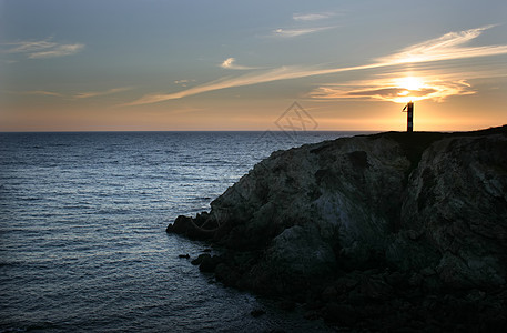 灯塔支撑海洋地标公园历史性日落天空渡船光束帮助图片