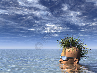 伪装男性潜水怪物芦苇多云植物游泳男人太阳镜眼镜图片