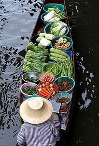 泰国的浮动市场香蕉水果运河食物旅游蔬菜女士旅行贸易观光图片