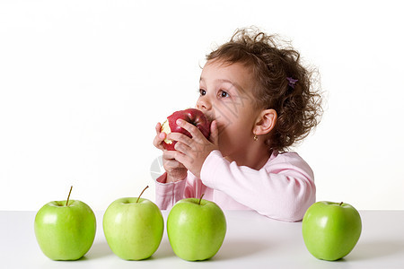 吃着红苹果的小女孩图片