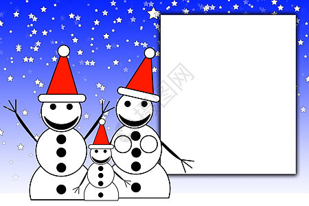 夜中雪人与空标家庭星星气候蓝色坡度幸福风俗喜悦雪孩子快乐背景图片