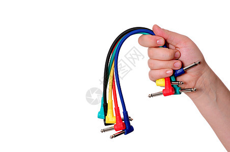 带彩色电缆的手女孩女士指甲技术力量红色女性手指背景图片