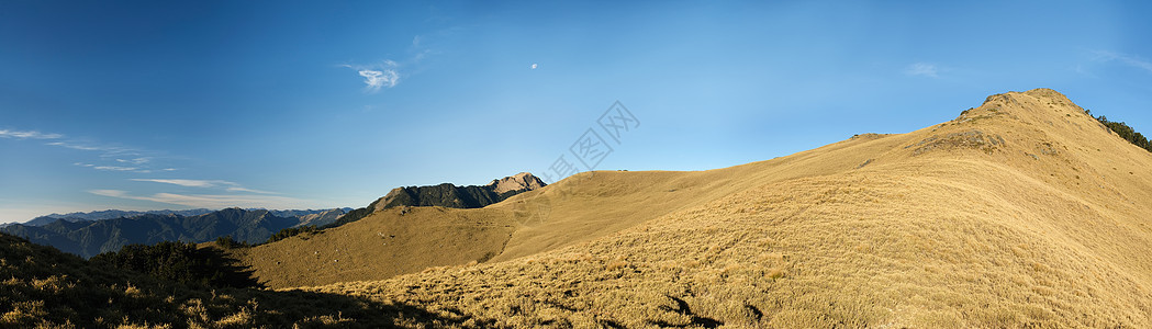 美丽的全景山地景观 有金色草原图片