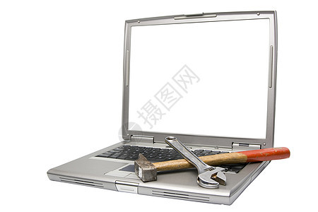 膝上型计算机和笔记本电脑工具扳手数据工作帮助键盘技术维修工艺屏幕概念背景图片