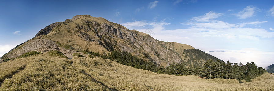 蓝色天空的美丽全景山地景观图片