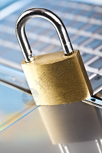 计算机和锁定通讯挂锁金属机动性键盘钥匙字母办公室木马技术背景图片