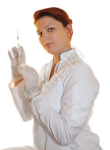 带手套和注射器的医生手术卫生医院女士考试职业围裙衣领家庭女孩们图片