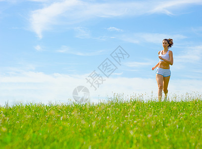 女运动员蓝色公园速度慢跑耐力女士运动女性行动娱乐图片