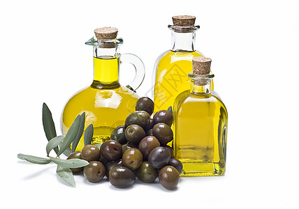 橄榄油液体绿色树叶玻璃瓶子酱料处女食物黄色烹饪图片