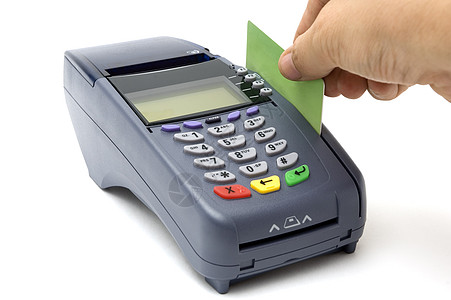 使用POS终端的快速信用卡退货条纹销售塑料键盘订金打印机密码信用收费图片