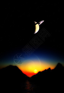 暗夜黑夜黄色星星岩石蓝色黑色戒指行星红色地球太阳背景图片