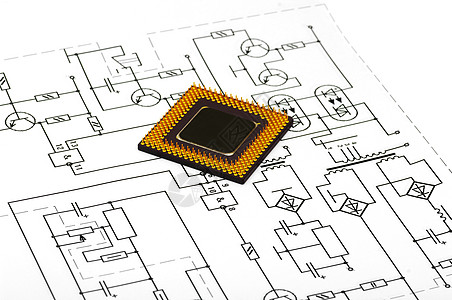 纸张上的 cpu 针和电路图的宏视图硬件微电路记忆半导体技术工作力量数据工程宏观图片