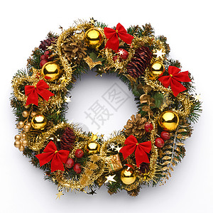 圣诞花圈幸福庆典植物喜庆展示松树艺术礼物丝带花彩高清图片