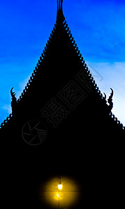 清晨泰国佛教寺庙季节建筑佛教徒天空旗帜教会地标太阳全景阴影图片