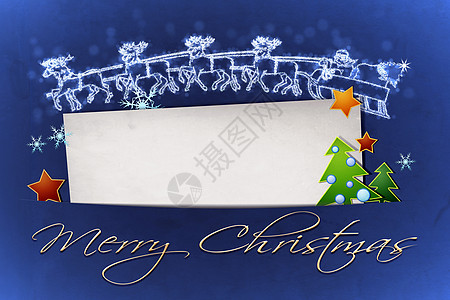 蓝蓝色圣诞节火花插图雪花金子框架星星礼物松树假期庆典图片