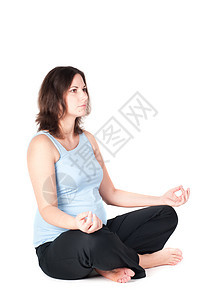 做瑜伽的漂亮孕妇的肖像母性女士沉思女性福利运动装冥想腹部卫生体操图片