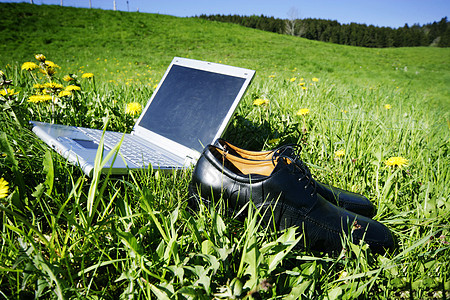 实地工作晴天绿色农村自由电脑笔记本蓝色场地实验室屏幕图片