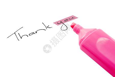 感谢您用高亮笔创造力粉色写作黑色墨水客人白色情感诚意染料图片