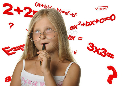 女孩和数学公式眼镜学生教学乘法学习工作室粉笔代数男生写作人高清图片素材