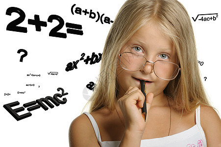 女孩和数学公式孩子学校数字课堂学生智慧学习教育男生金发图片