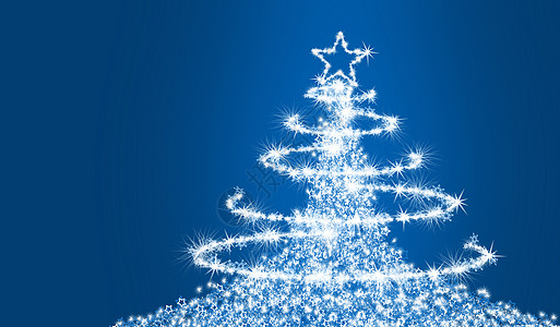 圣诞蓝色雪花星星蓝毛树摘要庆典雪花白色场景海浪艺术绘画插图蓝色红色背景